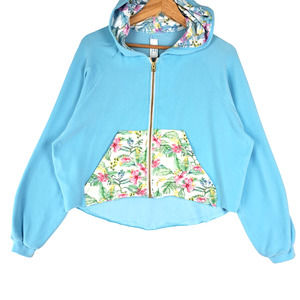 Loveshack Fancy Hurley Hoodie Womens Small Hawaiian Hibiscus Terry Cloth Zip